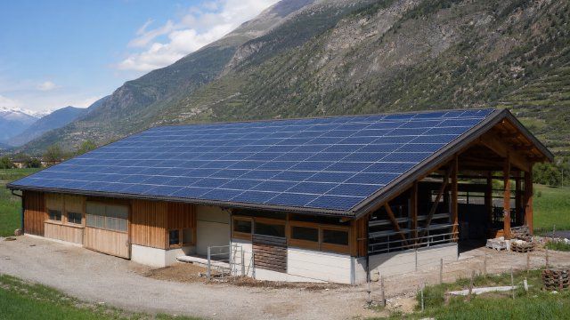 Bâtiment agricole avec toiture solaire en Valais