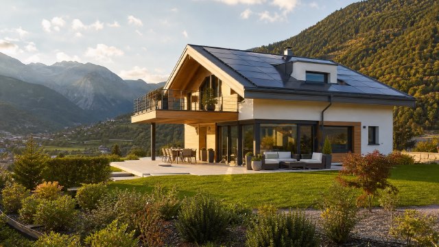 Villa avec panneaux solaires en Valais