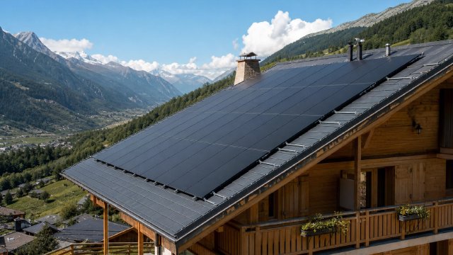 Panneaux solaires photovoltaïques posés sur une toiture en Valais